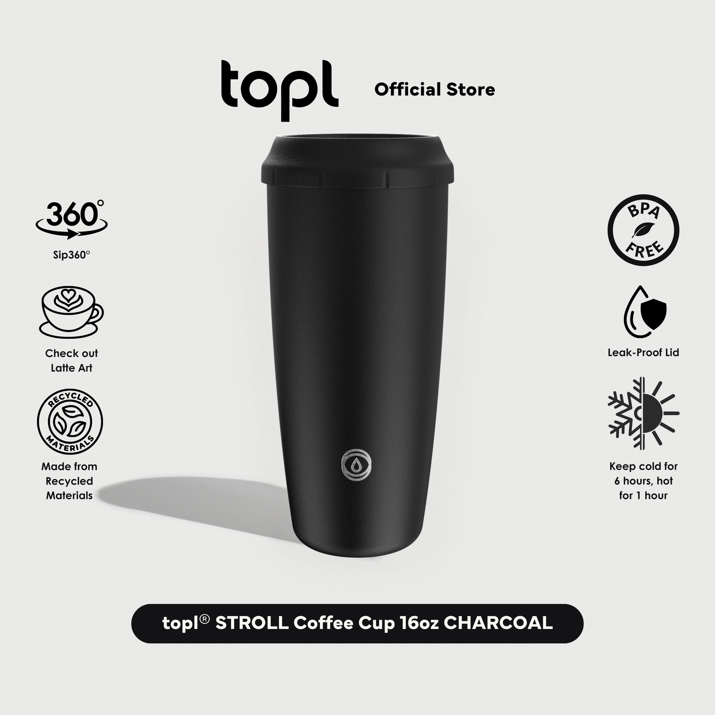 topl® STROLL Coffee Cup CHARCOAL